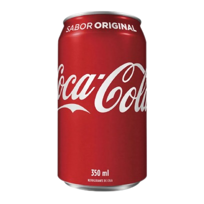 Lata de Coca-Cola vermelha com o logo branco, indicando ‘Sabor Original’, 350 ml.